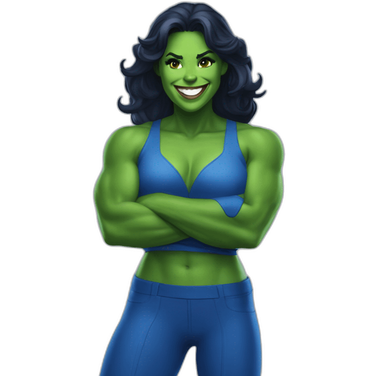 happy she-hulk wearing blue clothes emoji