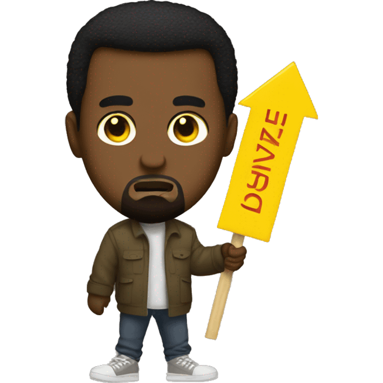 Kanye west holds a yellow sign emoji