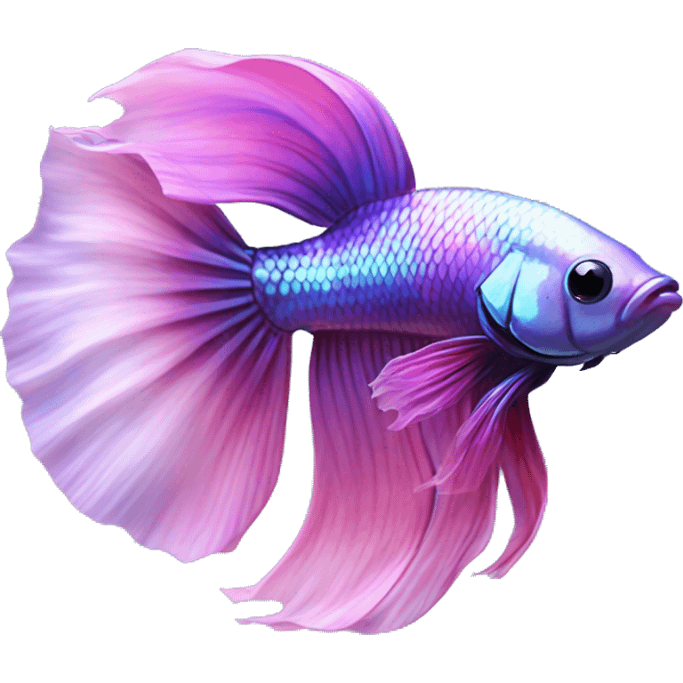 Pretty iridescent long fin betta fish blue and purple pink facing left realistic emoji