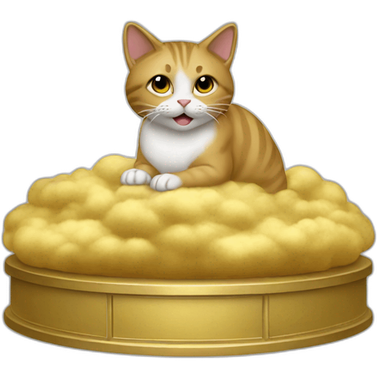 cat secretary sitting on top of the gold cloud emoji