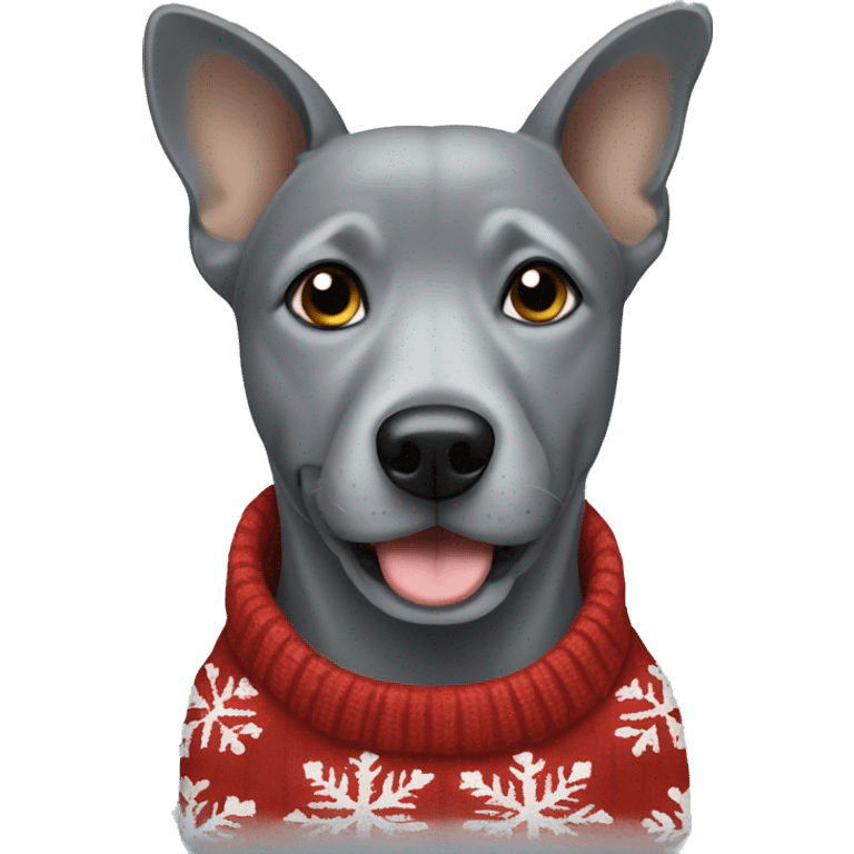 Grey dog wearing Christmas sweater  emoji