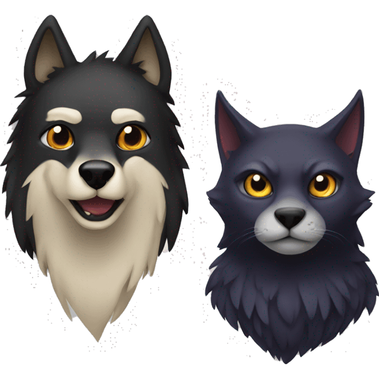 a raven next to a wolf-cat emoji