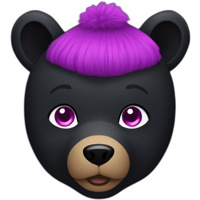 black bear in a black and purple sweater and black jeans with pink eyes emoji