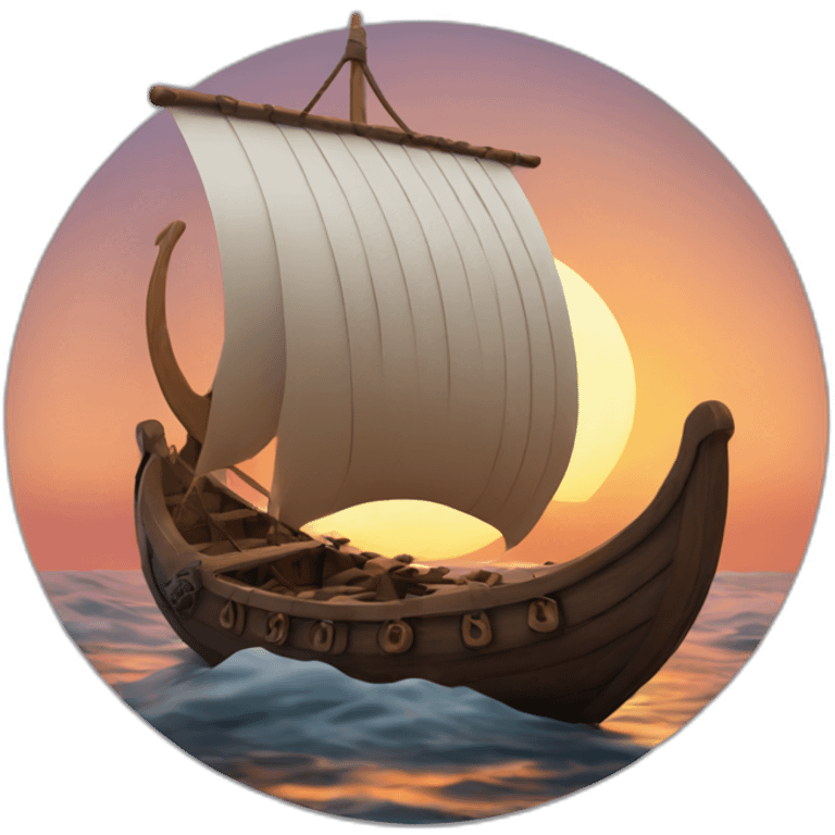 viking ship on the ocean with sunset background emoji