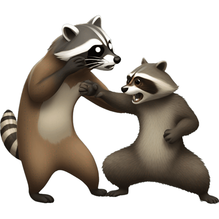 A raccoon fighting with an otter emoji