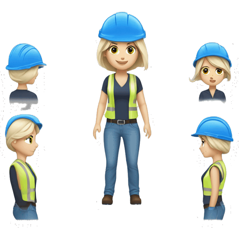 white woman grayish blond hair construction blue hard hat helmet emoji