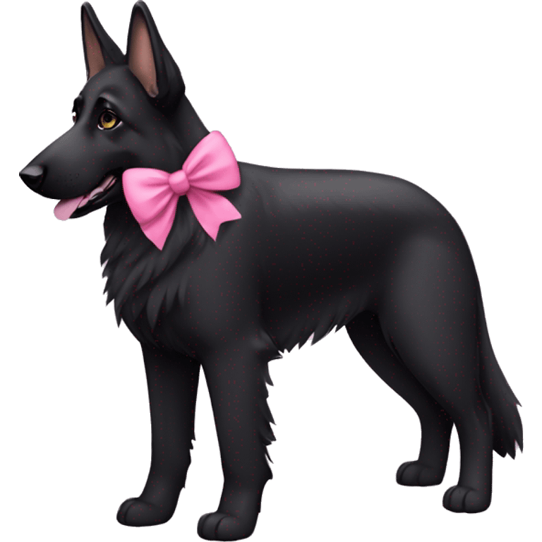 Black German shepherd dog with all black fur and with pink bow in her hair emoji