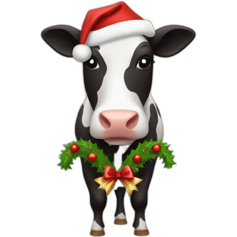 Cow with a Christmas had  emoji