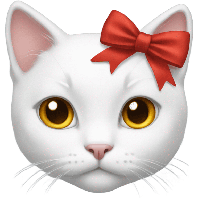 white cat wearing a red hair bow emoji