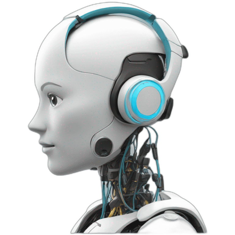 Side profile of a Robot wearing a Bluetooth hands free headset emoji