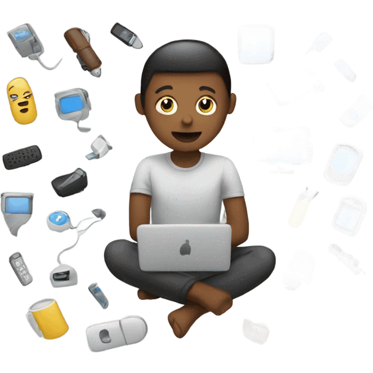 Person with lots of communication devices emoji