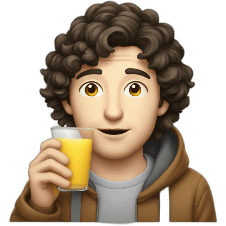 josh brener from silicon valley in a hoodie sipping juice emoji