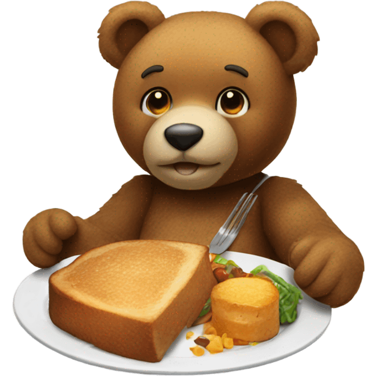 Teddy bear having dinner emoji