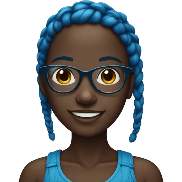 Dark skin with blue braids girl smiling with glasses emoji