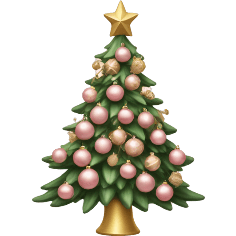 Christmas tree with pale pink and gold ornaments emoji