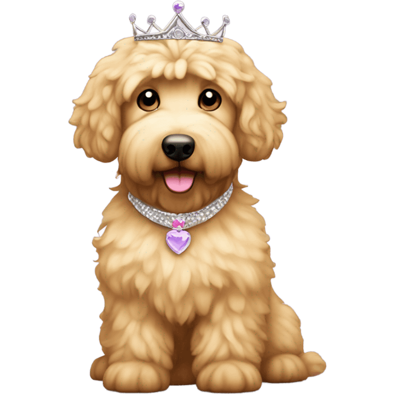 A cute fluffy golden doodle with tiara emoji