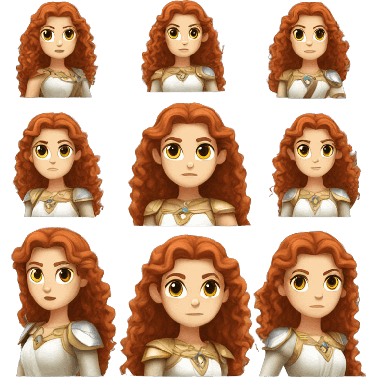 a white girl with long red curly hair and freckles, cosplaying Princess Zelda posing and being serious emoji