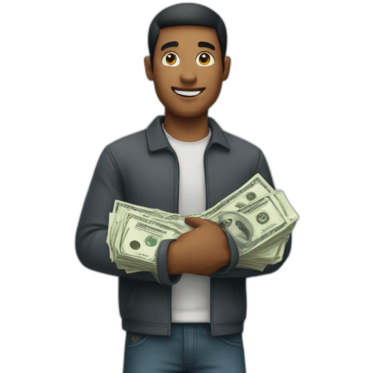 a man holding a stack of money emoji