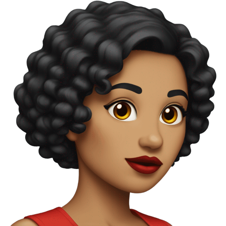 Big chest, Latina woman with short curly black hair and big red lips emoji