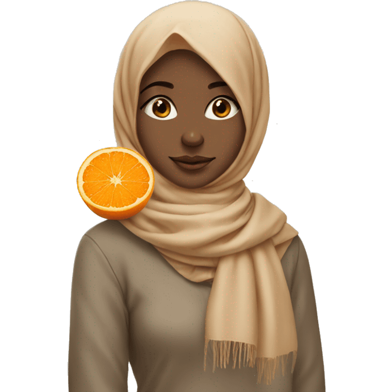 girl with beige scarf orange fruit hijab pin emoji