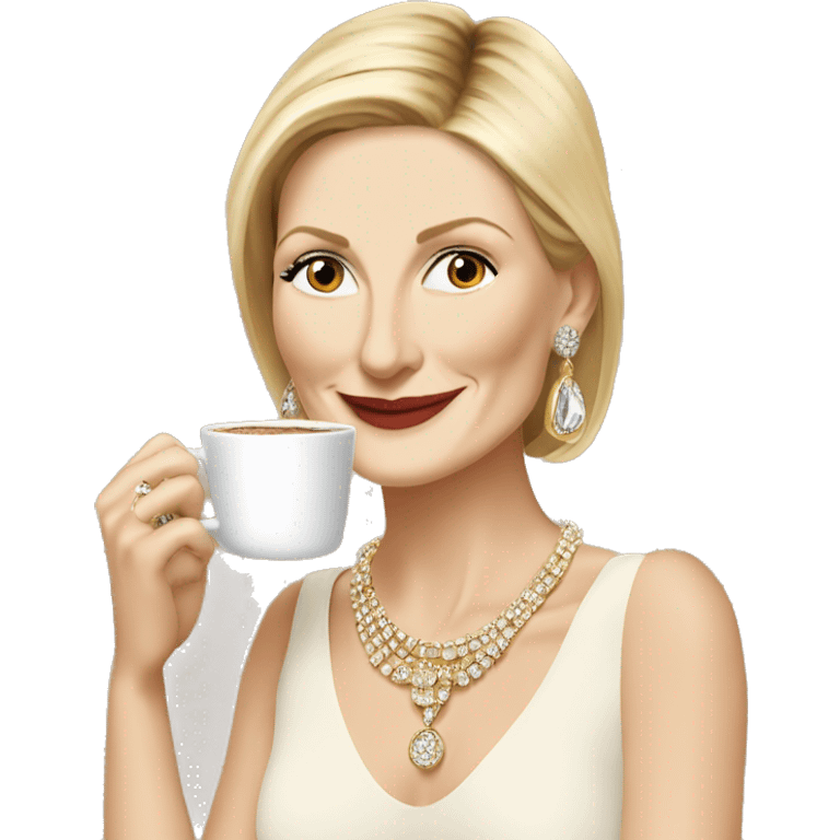 Kelly Rutherford with jewellery wearing drinking cappucino bob carre emoji