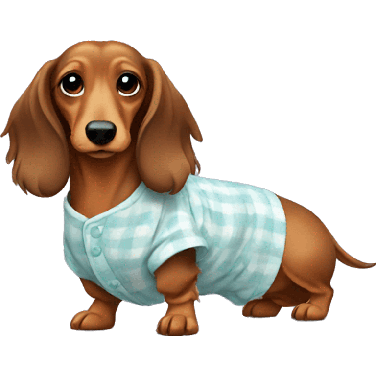 Long haired dachshund wearing pajamas emoji