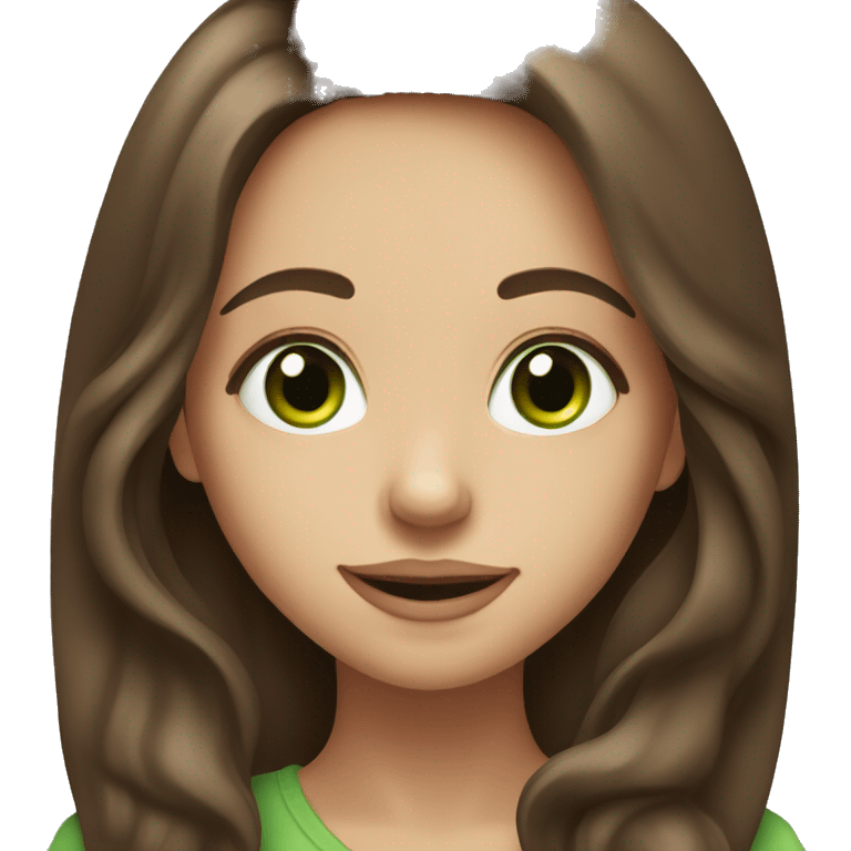 girl with green eyes and long brown hair with big lips and smile emoji