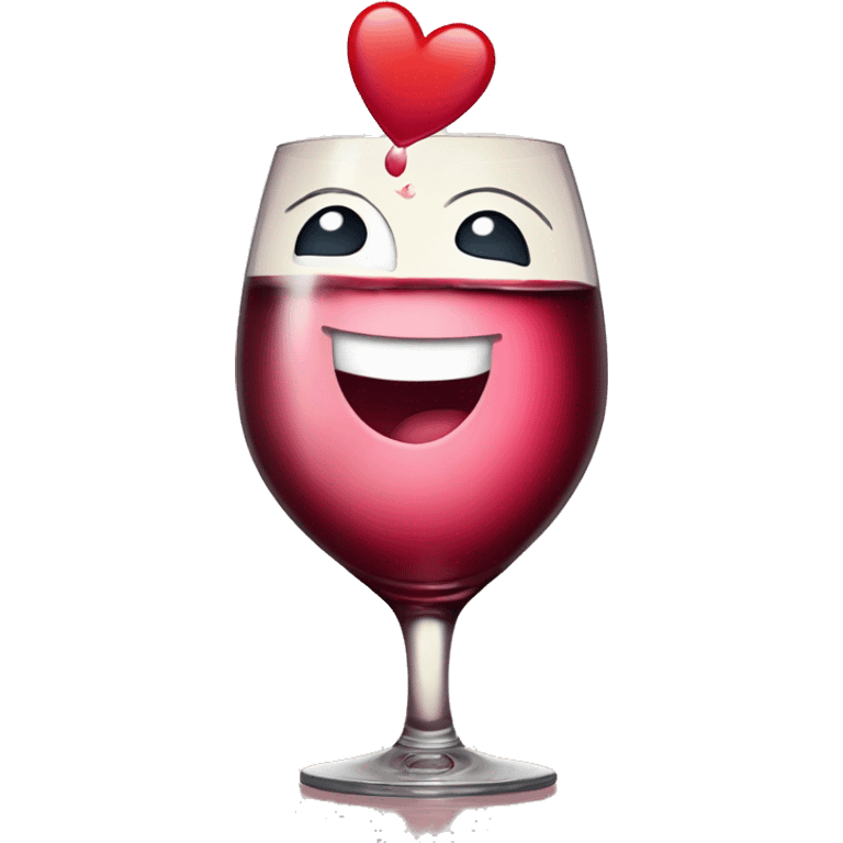 Happy face with blushing cheeks with wine read heart  emoji