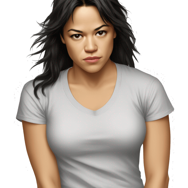 michelle rodriguez serious wearing tee emoji