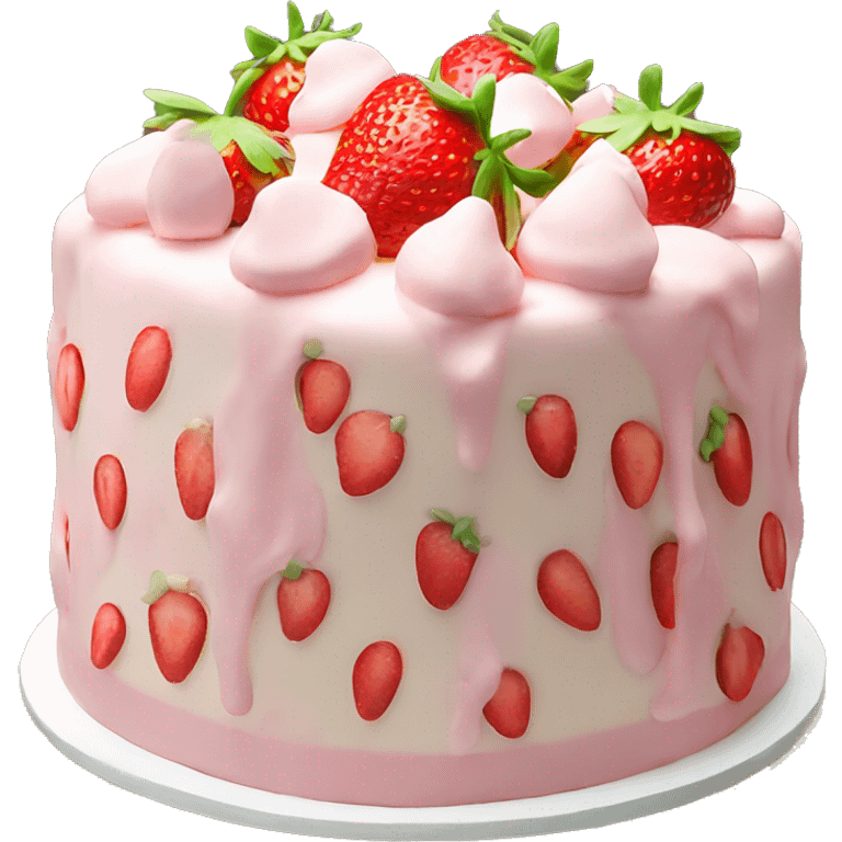 Light Pink strawberries and cream birthday cake  emoji