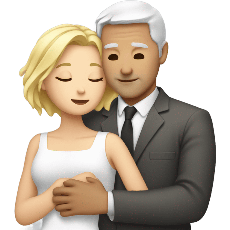 White man - short grey hair - no facial hair - hugs blonde girl with eyes closed  emoji