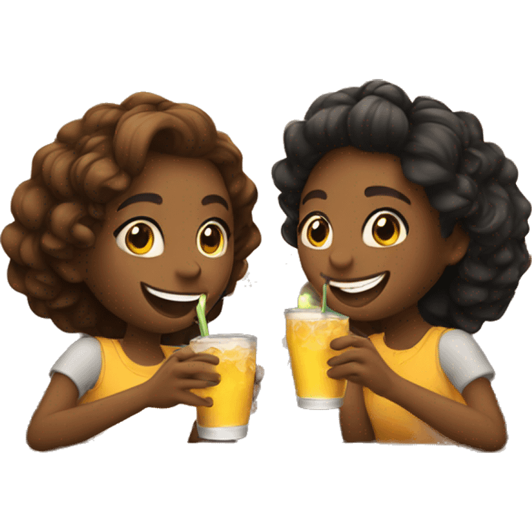 smiling girls enjoying drink emoji