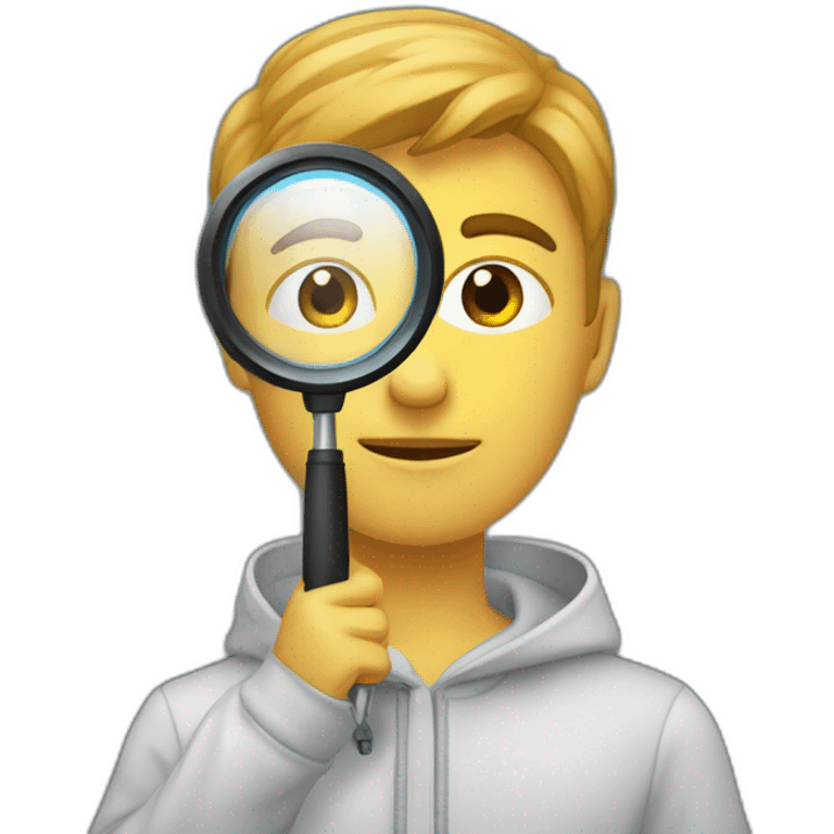 Un jeune homme qui regarde dans une loupe emoji