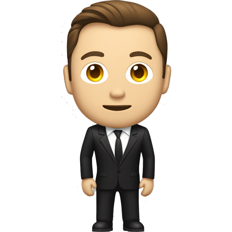 Create an iOS emoji of Elon Musk dressed in a black suit, riding a motorcycle. The character should resemble an action hero style, with a determined expression. Use a clean, minimalistic design to keep it simple and icon-like. emoji