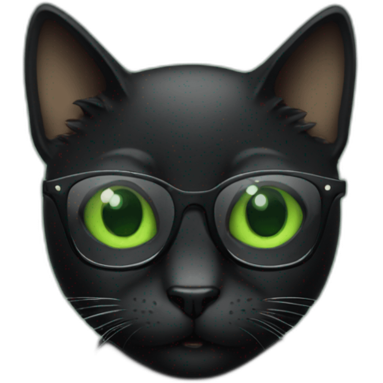 black cat with glasses green eyes emoji