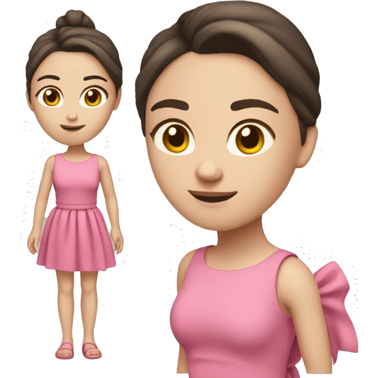 Short brunette with White skin and a ponytail. pink dress full body emoji