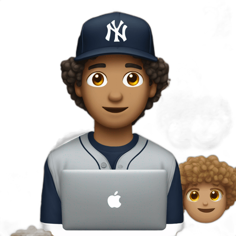 20yo curly hair mexican man with a MacBook and a yankees cap emoji