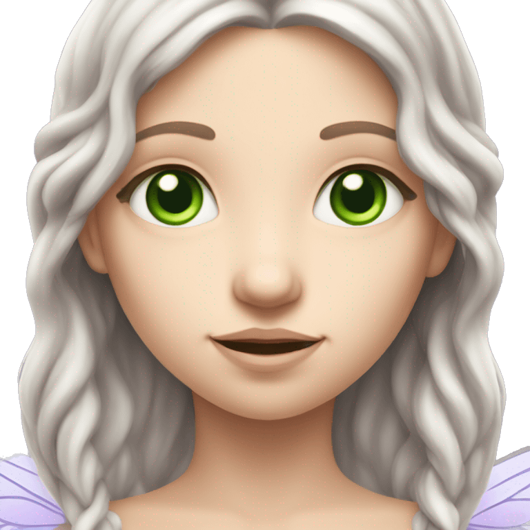 Slavic white girl fairy girl with brunette long hair green eyes and lavender wings  emoji