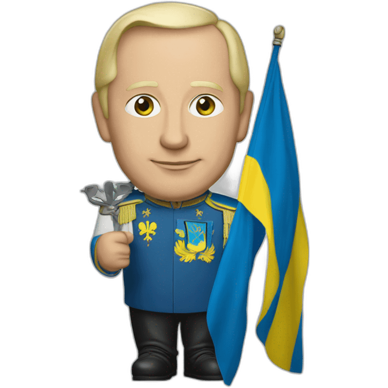 Vladimir Poutine holding Ukrainian flag emoji