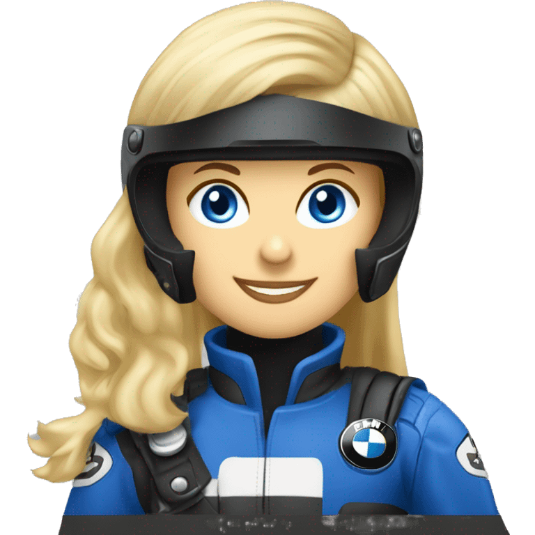 blond lady 50 years blue eyes on motorcycle bmw gs 700 wearing helmet emoji