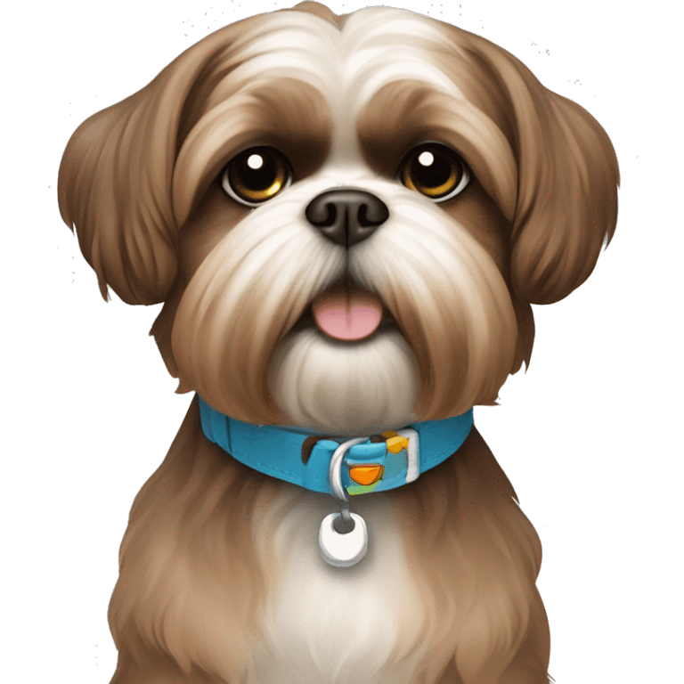 Brown Shih Tzu Dog with a collar named Mobi emoji