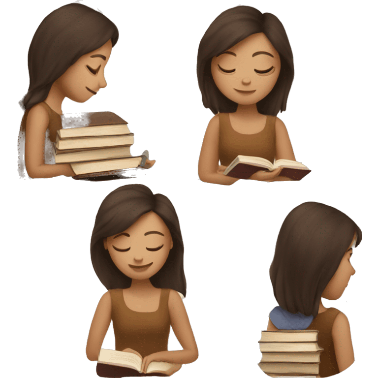 Brunette girl reads brown book emoji