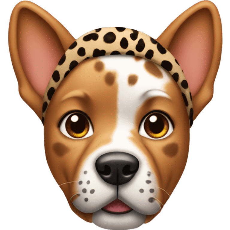 Dog wearing leopard ear headband emoji