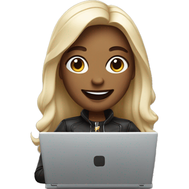 memoji of a cool woman smiling and has a laptop emoji