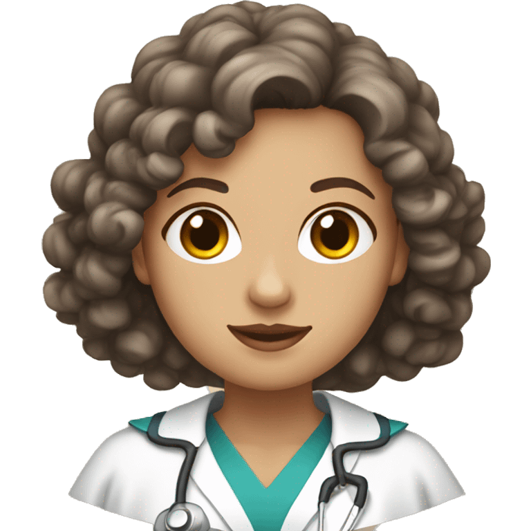 White nurse woman with curly brown hair wearing a cape emoji