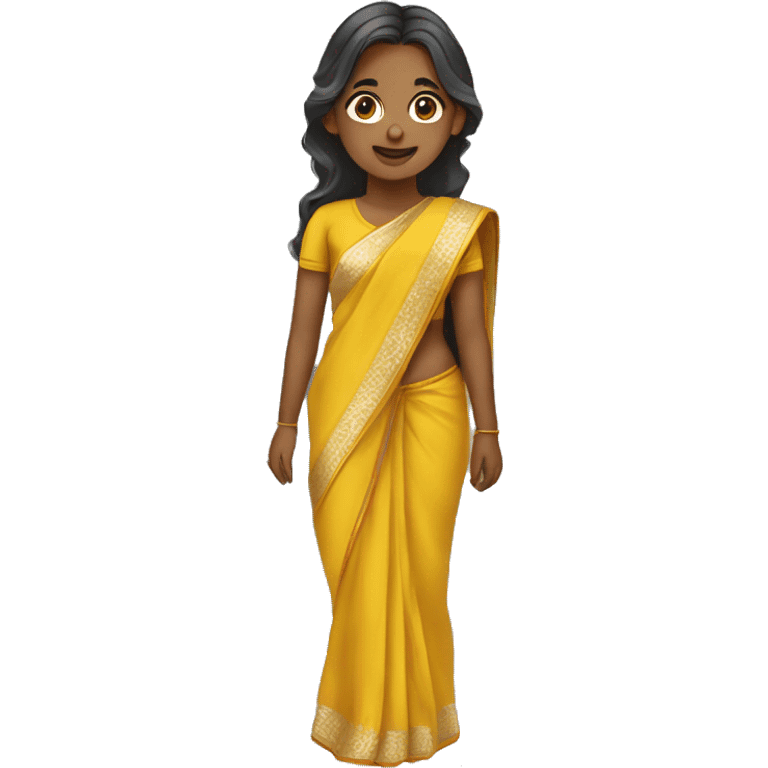 Light skin long hair tamil girl wearing yellow saree emoji