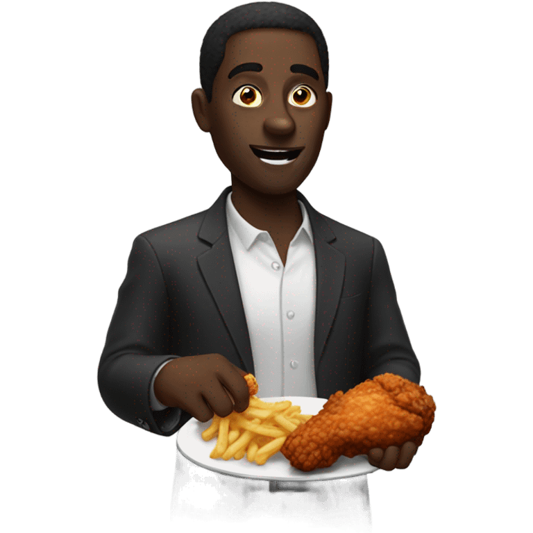 Dark man eating fried chicken emoji