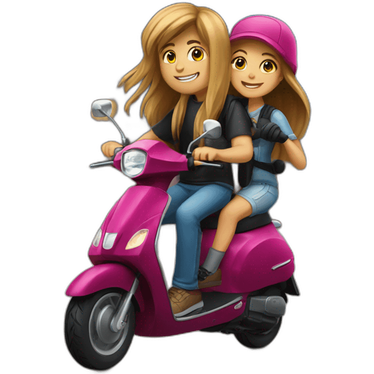 long hair boy and girl riding on black activa scooter emoji