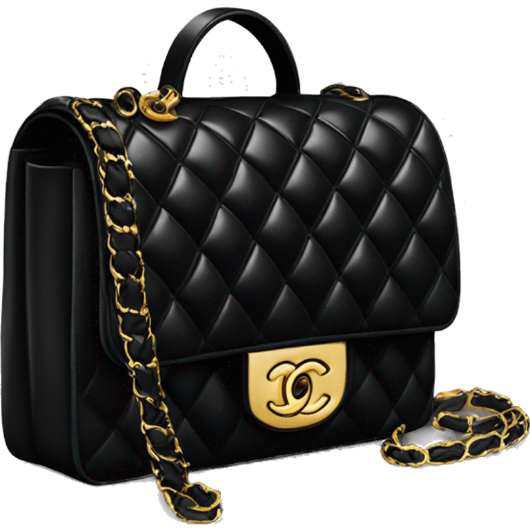 Black chanel quilted bag with gold accents emoji