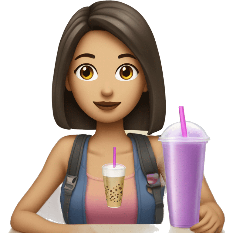 Brunette girl drinking bubble tea. emoji